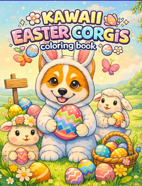 Corgis Easter coloring book for kids ages 7-12